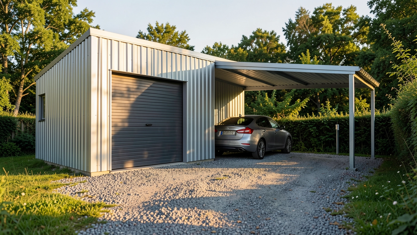 Garaż blaszany z wiatą 35 m². Wymiary, odległości, MPZP