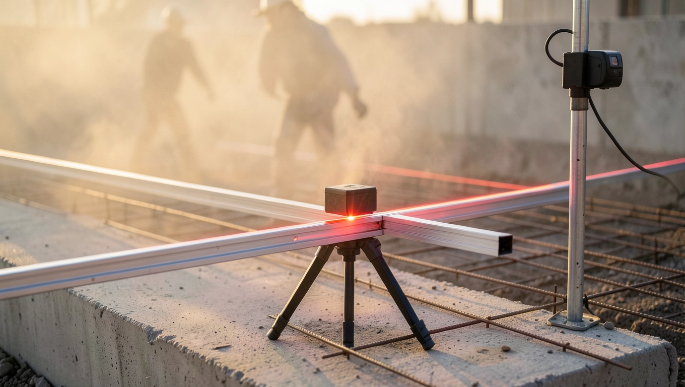 Niwelator laserowy i prowadnice precyzyjne poziomowanie na budowie