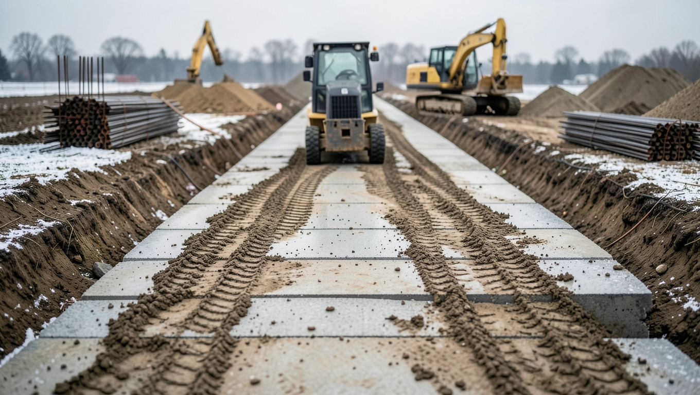Tymczasowe drogi z płyt betonowych na plac budowy