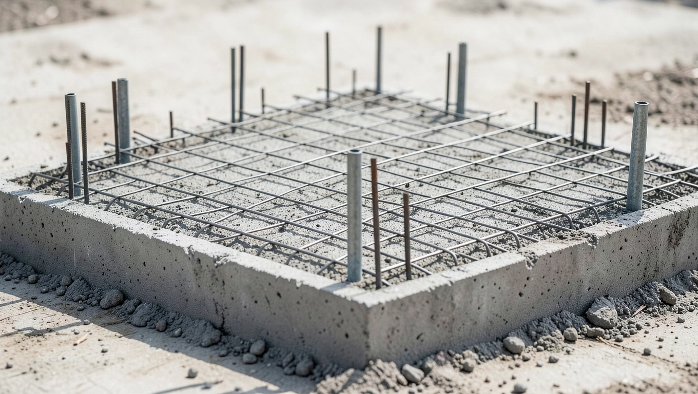 Zbrojenie i ostrogi w płycie fundamentowej średnice, klasy betonu i detale