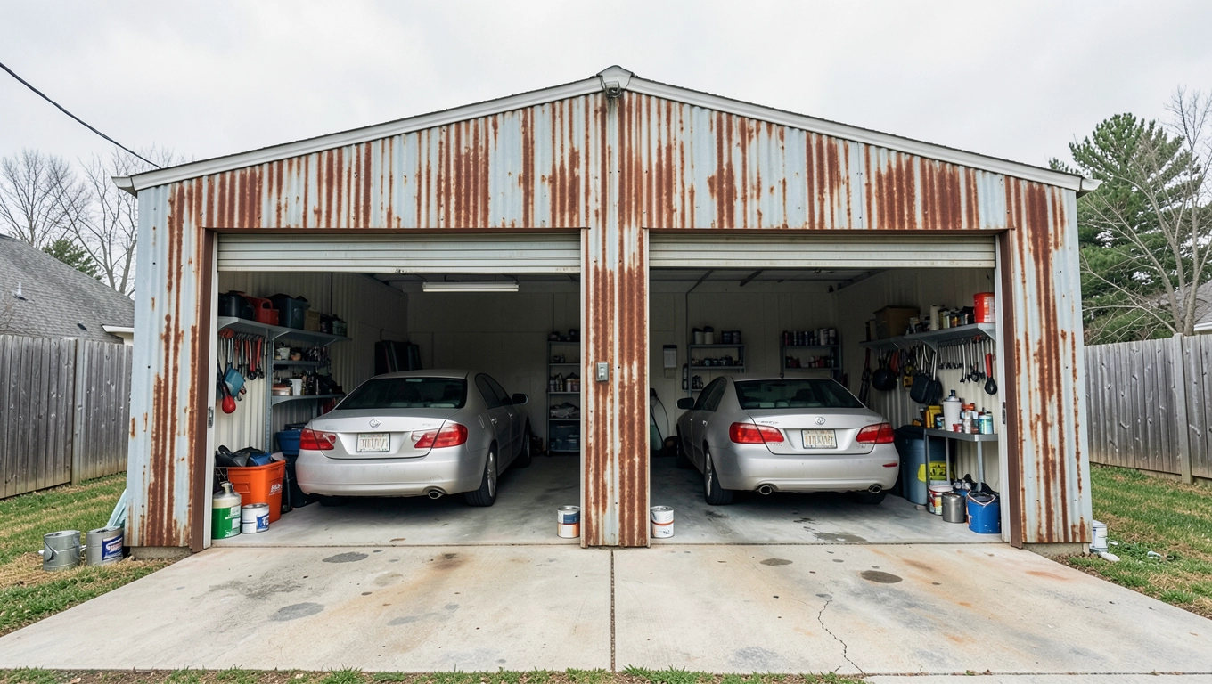 blaszany garaż na dwa samochody