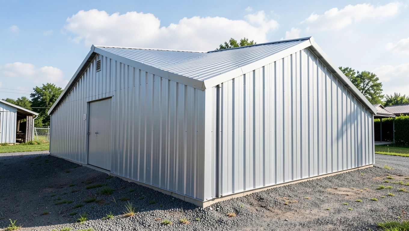 Dach jednospadowy w garażach blaszanych