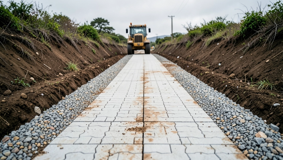 droga dojazdowa z płyt betonowych