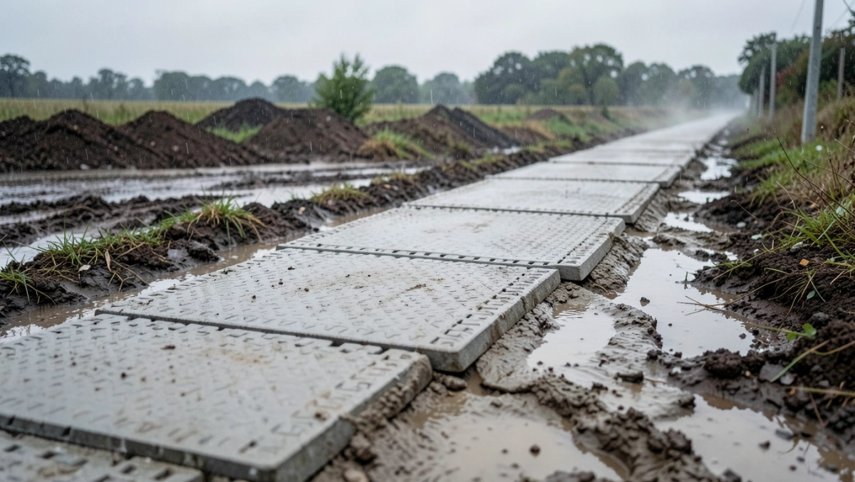 droga tymczasowa z płyt betonowych