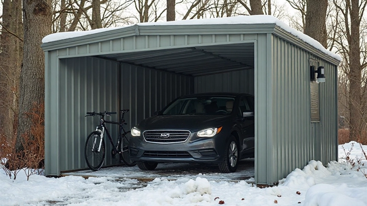 Garaż blaszany jednostanowiskowy z wiatą