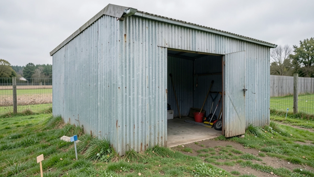 garaż blaszany na działce budowlanej