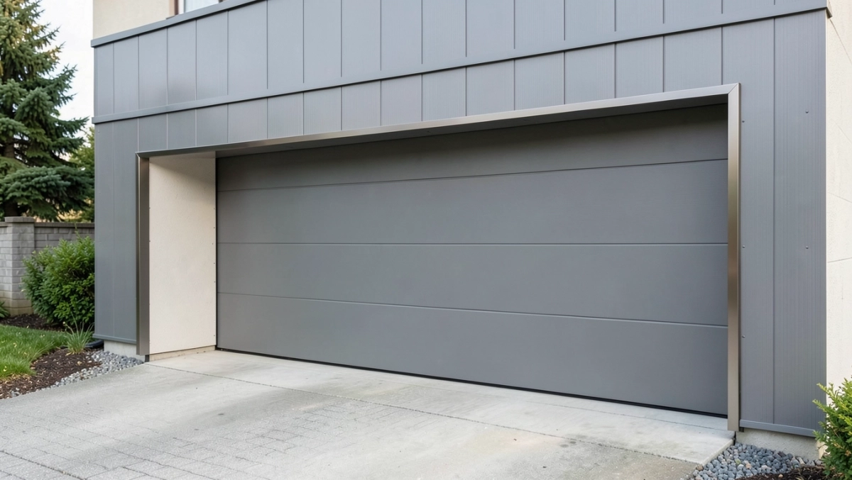 garaż blaszany z obróbkami blacharskimi