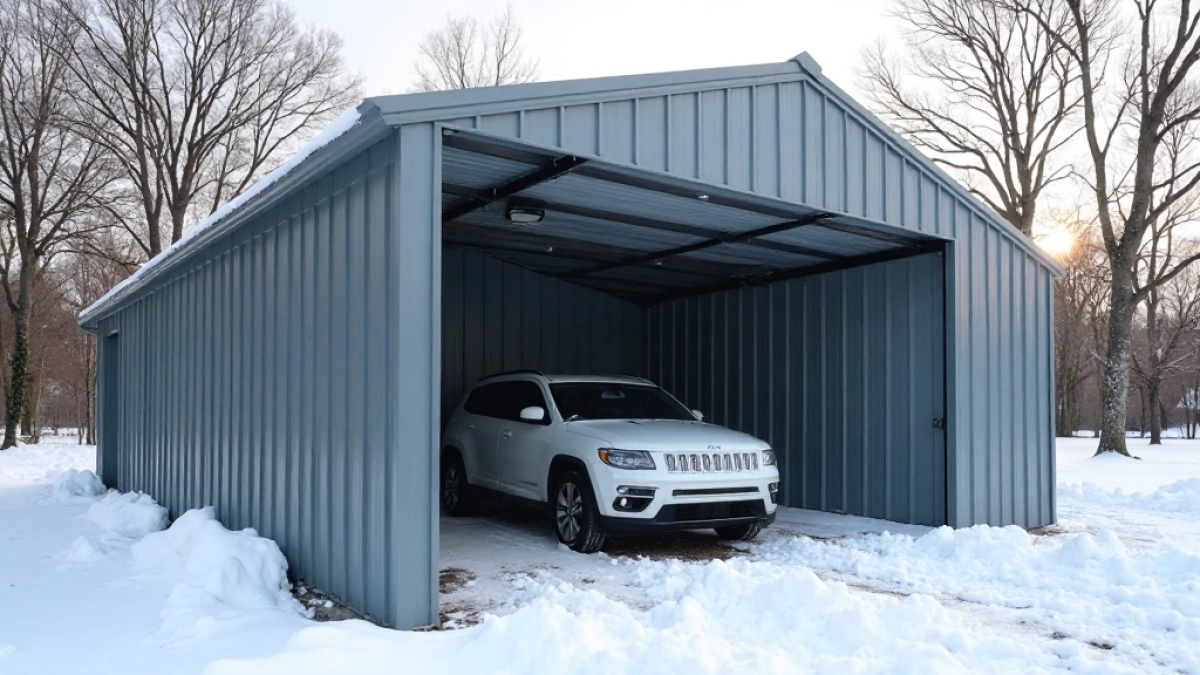 garaż blaszany z profili zamkniętych