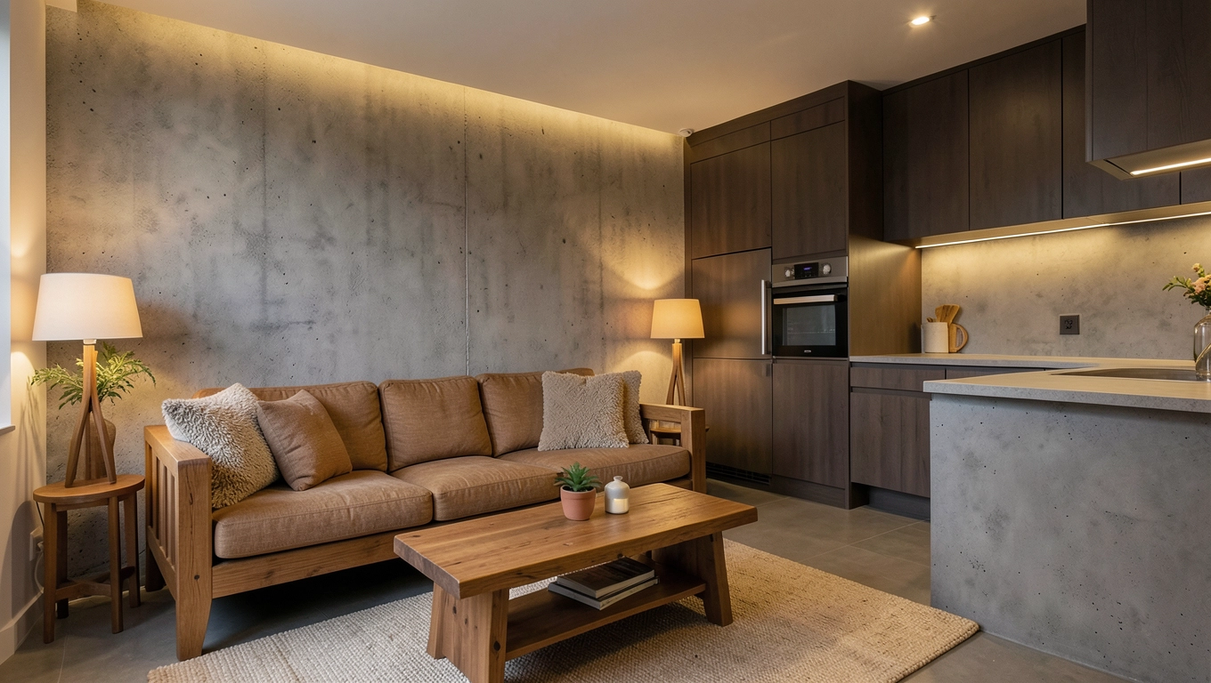 Imitacja płyt betonowych w aranżacjach