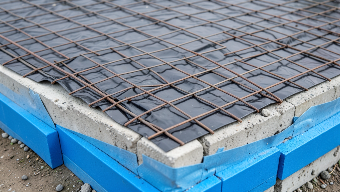 Izolacja i zbrojenie płyty betonowej