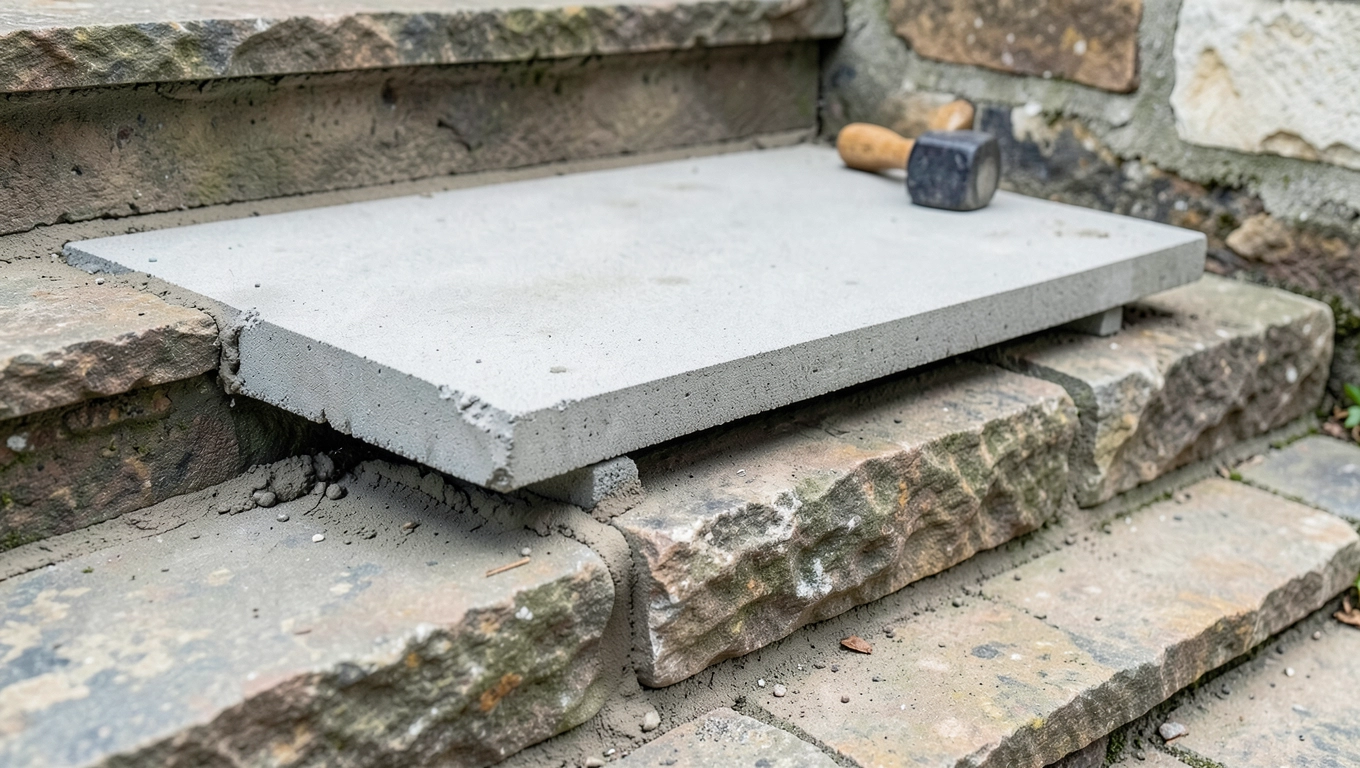 Montaż płyt betonowych na schodach zewnętrznych