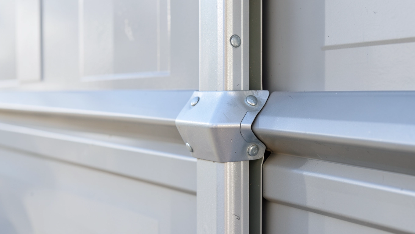 Obróbki blacharskie na narożnikach garażu blaszanego