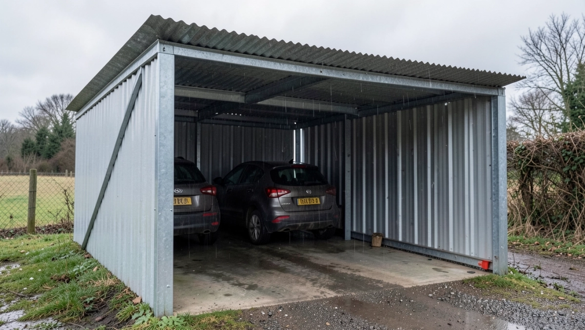 projekt garażu blaszanego 3x5