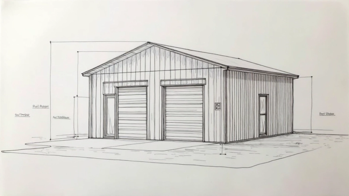 Rysunek techniczny garażu blaszanego 5x6