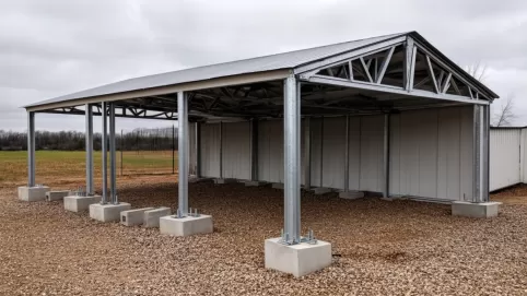 garaż blaszany na bloczkach fundamentowych