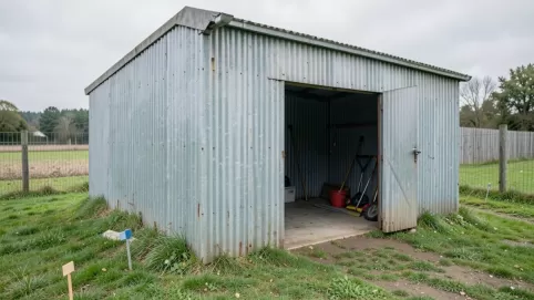 garaż blaszany na działce budowlanej