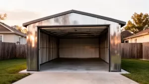 Garaż blaszany z płaskim dachem