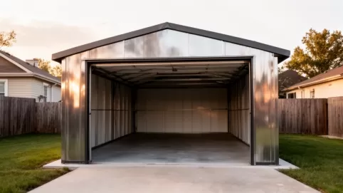 Garaż blaszany z płaskim dachem