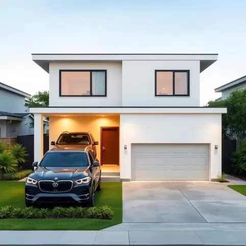 Mały dom z dużym garażem