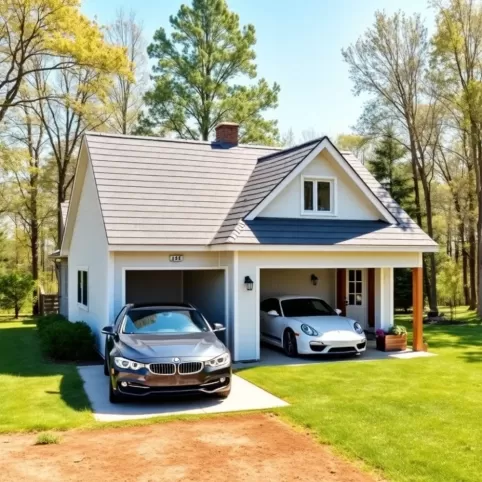 Mały dom z garażem dwustanowiskowym