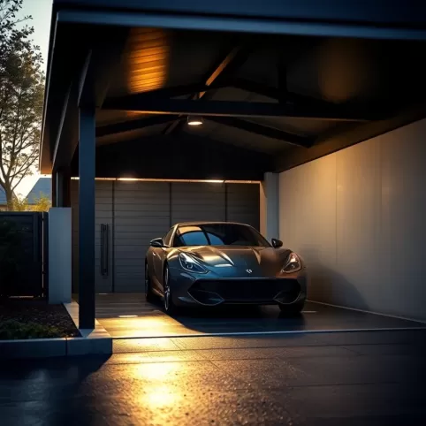 Nowoczesna wiata garażowa z pomieszczeniem gospodarczym