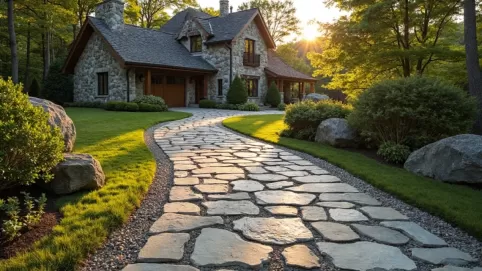 Podjazd przed domem z kamienia