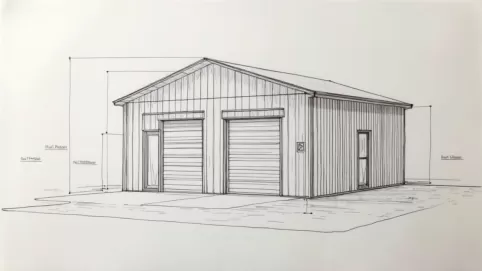 Rysunek techniczny garażu blaszanego 5x6