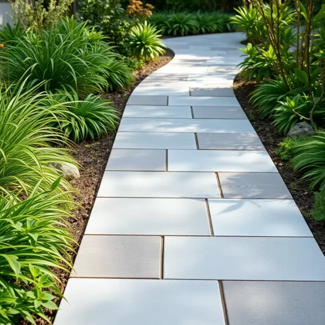 Ścieżka z płyt betonowych w ogrodzie