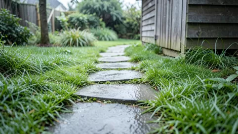 ścieżka z płyt betonowych w trawie