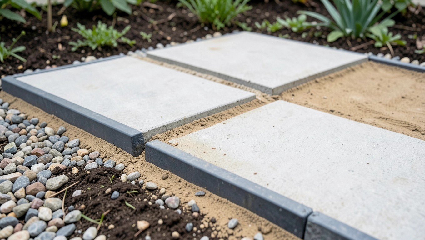 Układanie płyt betonowych na ścieżce